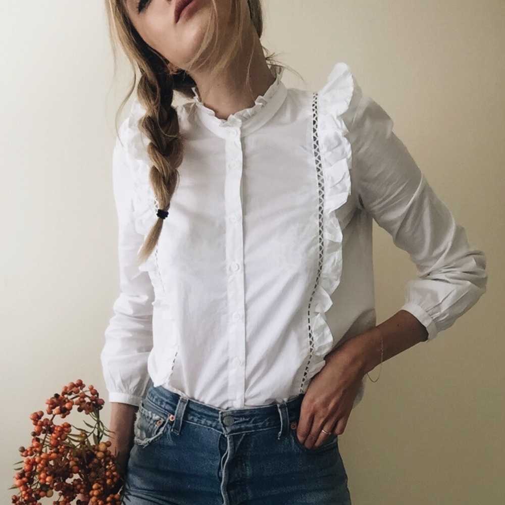Topshop Poplin Ruffle Shirt